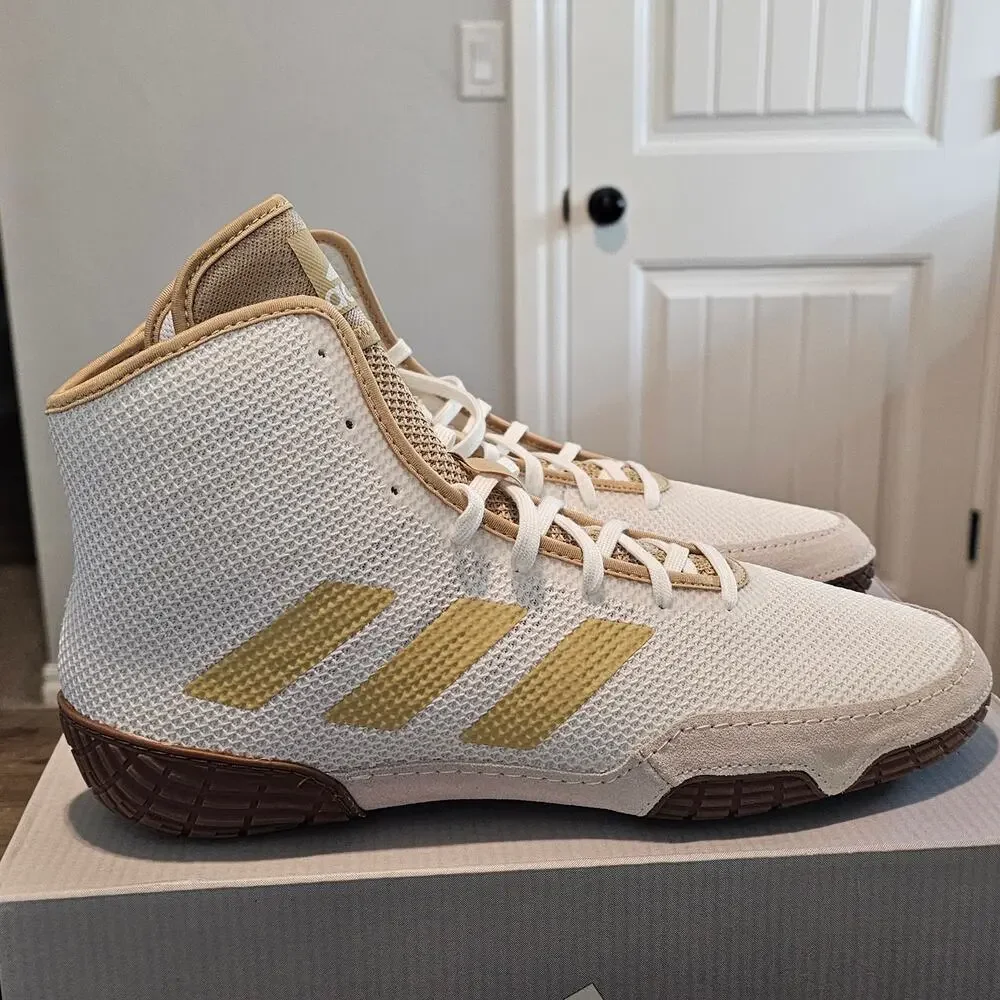 Adidas Tech Fall 2.0 Wrestling Shoe Men Sz 12 White Gold Suede Stability Support - Picture 3 of 9